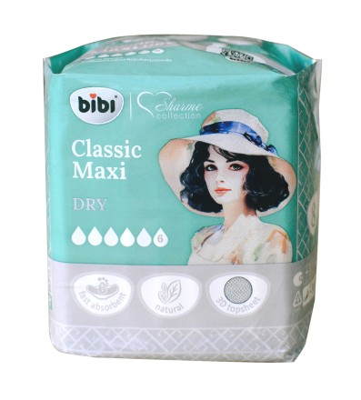 Прокладки "BIBI" Classic Maxi Dry, 6 капель, 8 шт.