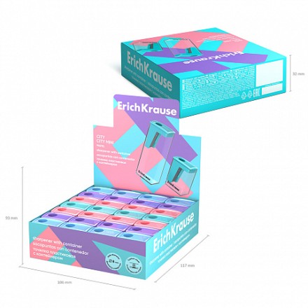 Точилка пласт. с контейнером  1 отв. City Mini, Pastel, ассорти (208052)