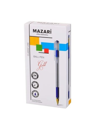 Ручка шар. MAZARI "Gold" синяя, пулевидн.након., 0,5мм, смен.стерж. 140мм (169373)