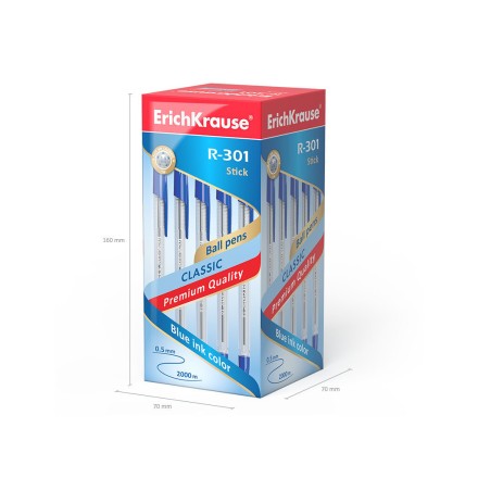 Ручка шар. ЕК R-301 CLASSIC синяя, 1мм, прозр.пласт.корп. (75765)