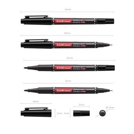Маркер перманентный двухсторонний  0,45мм и 1,65мм , черный, P-80 (176288)