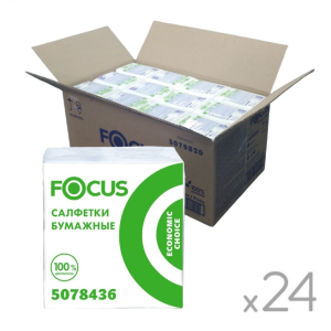 Бумажные салфетки Focus economic choice 20х24 см, 1 слой, 100 шт., короб 24 шт.
