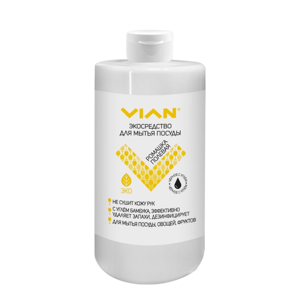 Средство для мытья посуды VIAN "РОМАШКА ПОЛЕВАЯ" с углём бамбука, 450 г