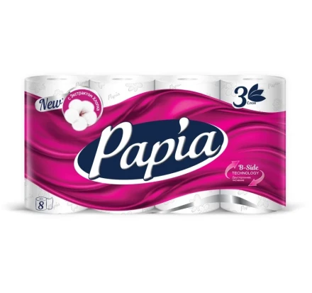Туалетная бумага Papia 3 слоя, 8 рул.